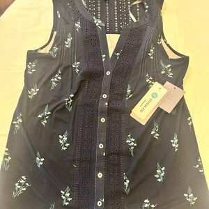 Daniel Rainn Navy Floral Womens Sleeveless Blouse XS but fit S 100% cotton NWT